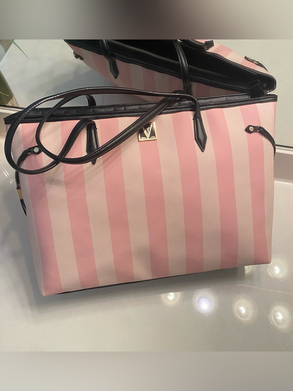 Victoria’s Secret Iconic Striped Pink Tote Bag